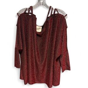 Fantastic Fawn Sparkling Red Cold Shoulder Top
